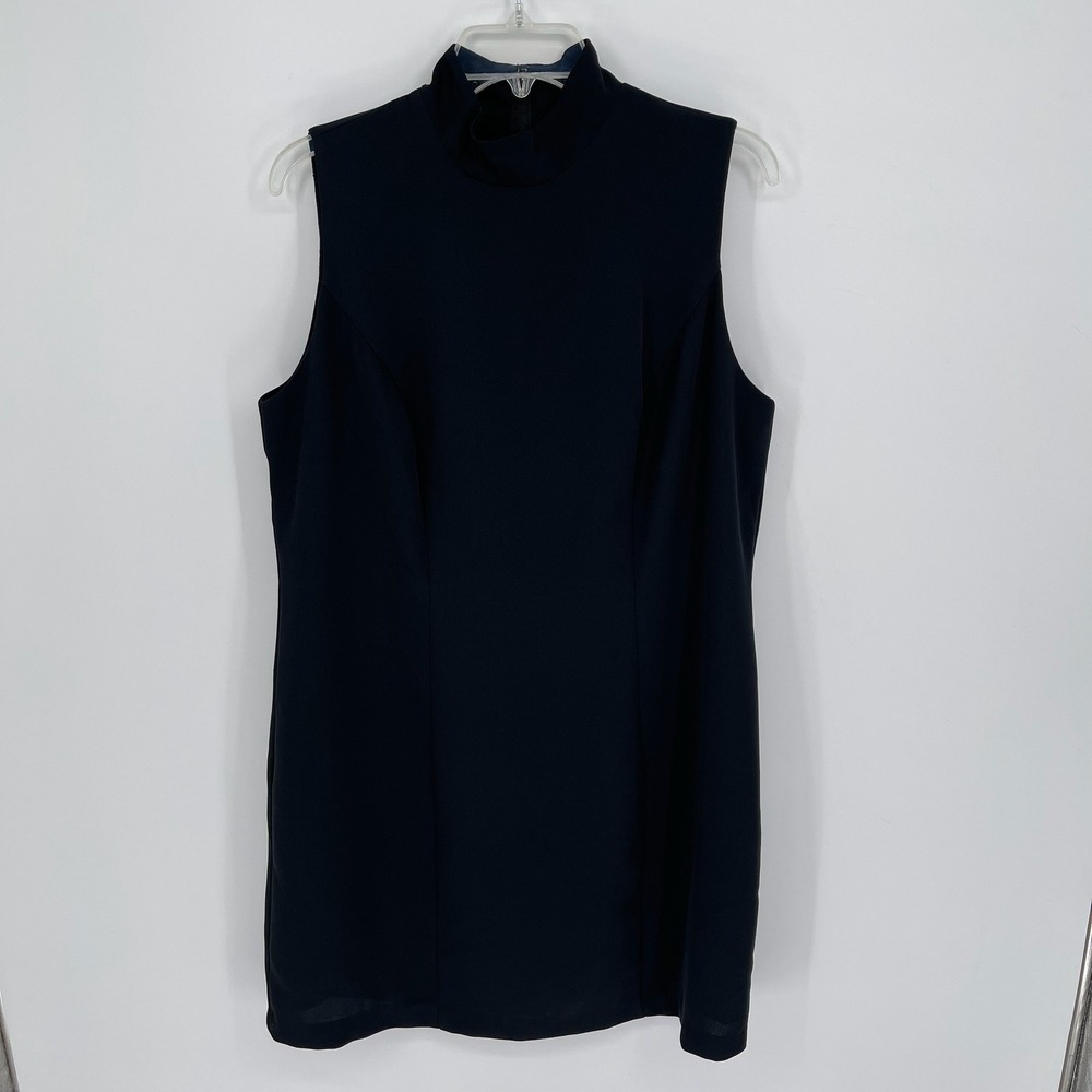 Newport News Women's Y2K Black Sleeveless Mock Neck Mini Shift Dress Size 14W